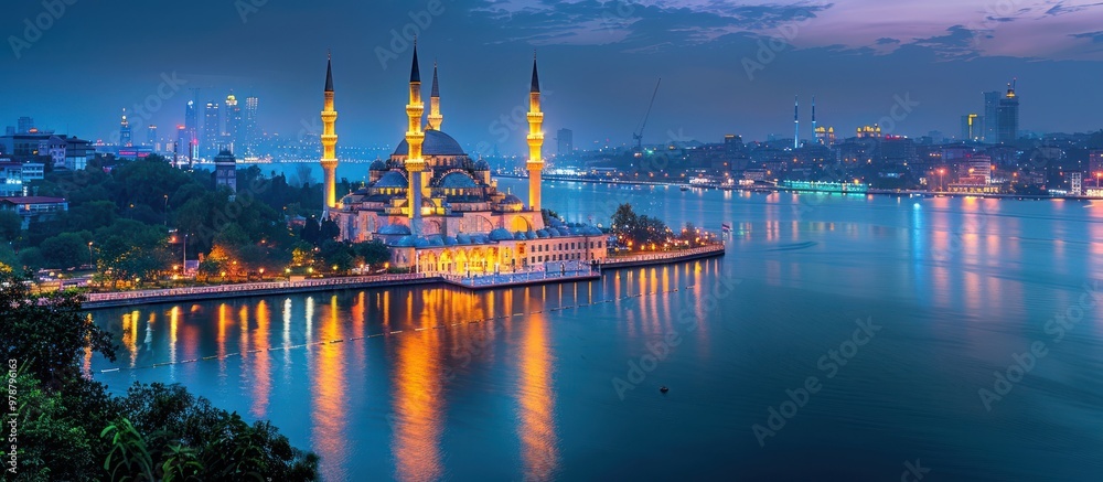 Nighttime View of Ortakoy Mosque in Istanbul, Turkey Stock Illustration ...