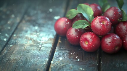 Poster - Ripe Red Plums on a Wooden Table : Generative AI