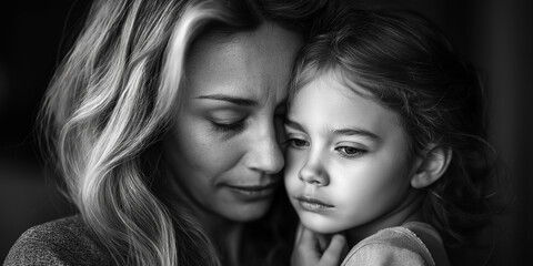 Closeup portrait mother and daughter hugging