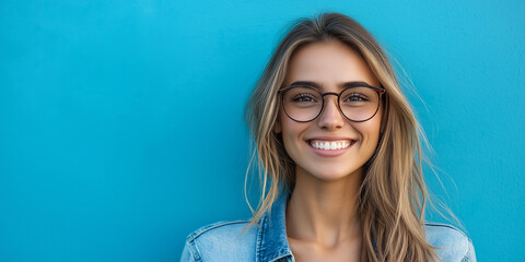 Young beautiful Woman in glasses wearing  blouse smile and elegant