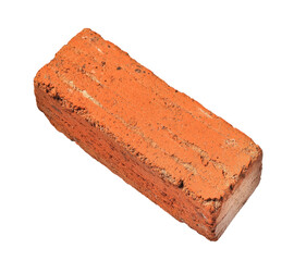 Single cracked old red or orange brick isolated with clipping path and shadow in png file format