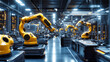 © Anoo - In a bustling futuristic factory, advanced robots and machines work in harmony, assembling intricate products under the glow of sleek lighting and shiny surfaces
