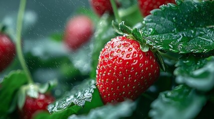 Poster - Strawberry Leaves Natural Background : Generative AI