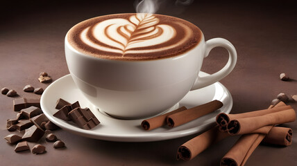 cup of cappuccino with chocolate soft pause, relaxing, ai generated