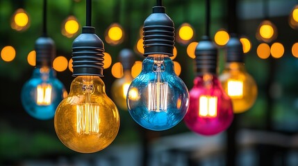 Poster - Night Colorful Light Bulbs Out of Focus Abstract Background : Generative AI