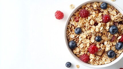 Poster - Dry Muesli in a Ceramic Dish isolated on white background : Generative AI