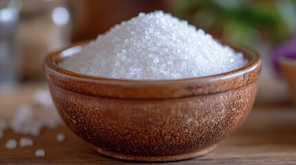 Poster - White Sugar in a Brown Round Serving Bowl isolated on white background : Generative AI