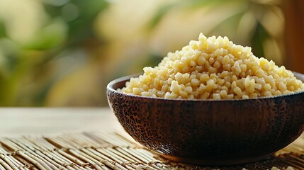 Poster - Cleaned Millet in a Serving Bowl on a Bamboo Mat : Generative AI