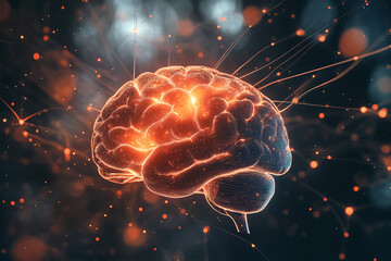 Poster - A glowing brain illustration with neural connections and particles, symbolizing cognition.