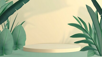 Wall Mural - A Minimalist 3D Rendering of a Circular Platform Surrounded by Lush Greenery