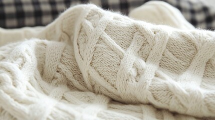 Poster - White Woolen Plaid Texture : Generative AI