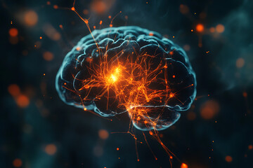 Poster - A stylized representation of a brain with glowing neural connections.