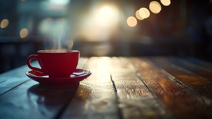 Poster - Cup of Coffee on Wooden Tabletop : Generative AI