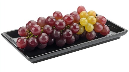 Poster - Branch of RIpe Grapes on Black Plate isolated on white background : Generative AI