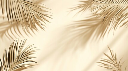Wall Mural - beige background with shadow and palm leaves