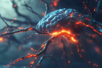 Poster - A stylized brain connected by glowing neural pathways, symbolizing thought and connectivity.