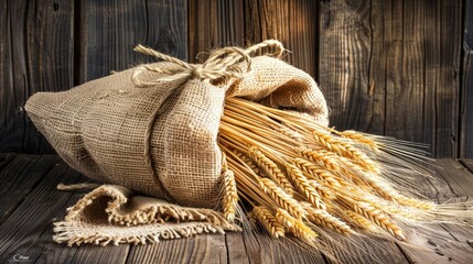 A burlap sack of wheat