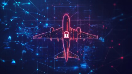 secure airplane icon tech background