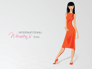 Poster - International Women's Day celebration with young fashionable girl.