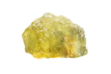 Closeup natural rough yellow Sapphire gemstone on white background