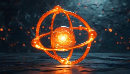 Canvas Print - Illuminated orange atomic model in a shadowy environment, embodying energy, science, and mystery for educational and scientific exploration.