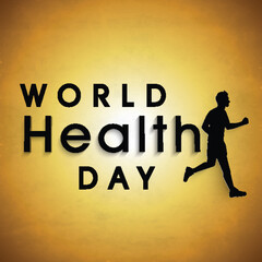 Sticker - World heath day poster design with silhouette young man running on golden background.