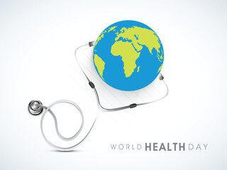 Canvas Print - World Health Day Poster Design with Stethoscope with Earth Globe Vector Illustration.