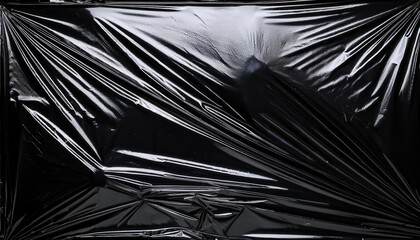 Poster - Shiny Black Wrinkled Plastic Sheeting Background with Dramatic Textures and Glossy Surface, Creating Reflective Highlights and Bold Creases in a Dark, Industrial, and Futuristic Style
