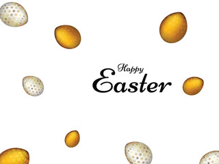 Sticker - Happy Easter Celebration Poster Design Decorated with Golden Eggs on White Background.