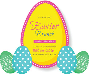 Sticker - Easter Brunch Celebration Invitation Card with Colorful Painted Eggs Illustration.