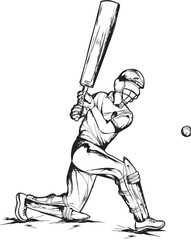 Wall Mural - Sketching illustration of cricket batsman hitting the ball from his bat.