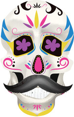 Sticker - Sugar skull man makeup with floral for Mexican Holiday of Dia de los muertos element.