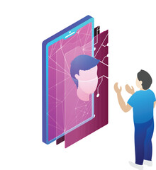 Wall Mural - Biometric facial recognition from smartphone, future of security and password control through facial Identity.