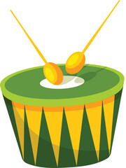 Poster - Drum with Drumstick Element in Green and Yellow Color.