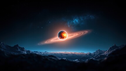 Wall Mural - A breathtaking panorama of the cosmos, featuring an exoplanet, a supernova glow, and a distant galaxy, captured through an astronomical lens.