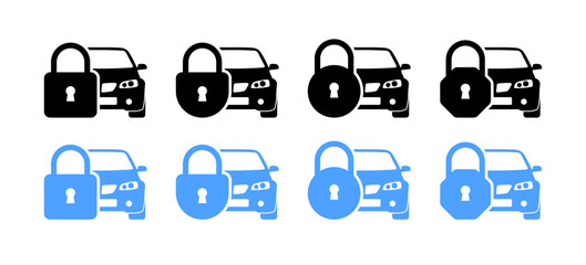 Car door locked set icons. Flat and silhouette style. Vector icons.