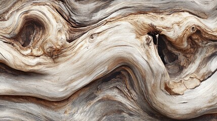 Close-up of a weathered, gnarled tree trunk with intricate grain patterns and deep grooves.