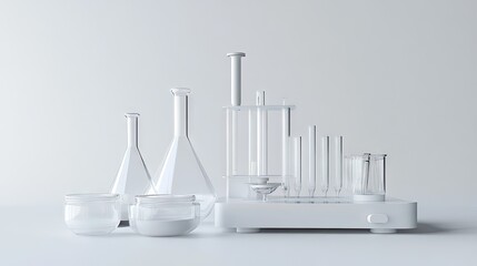 Poster - Scientific scale and laboratory glassware isolated on a clean white background, ideal for research and laboratory visuals
