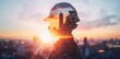 © Dzmitry Halavach - A double exposure image blending an engineer's silhouette with a vibrant cityscape illuminated by a sunset, symbolizing innovation and foresight in urban development
