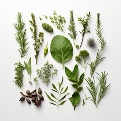 herbs and spices on white