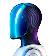 Leinwandbilder - AI robot head close up side view. futuristic robot face mask. Humanoid anthropomorphic robot with AI or artificial intelligence.