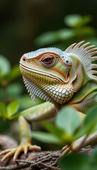 Wall Mural - A lizard with a red tongue is sitting on a branch