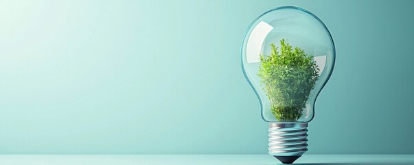 a light bulb filled with green plants, symbolizing eco-friendliness and sustainable energy innovatio