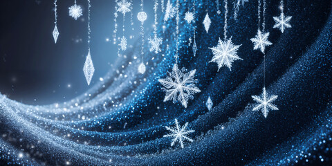 Wall Mural - magical white snowflakes over glitter dark background