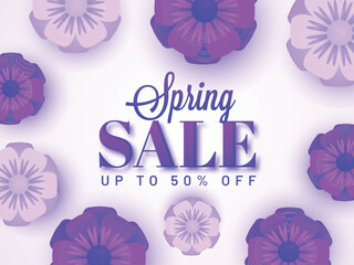 Wall Mural - beautiful flowers decorated banner or poster design with discount offer for spring sale.