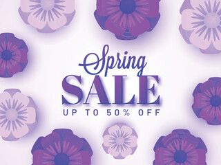 Wall Mural - beautiful flowers decorated banner or poster design with discount offer for spring sale.