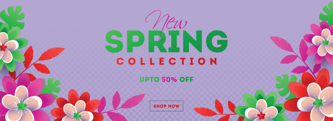 Wall Mural - colorful paper cut flowers decorated header or banner design for new spring sale concept.