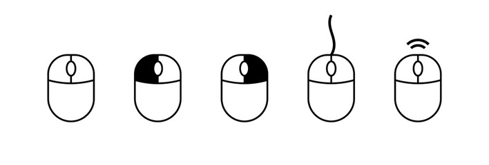 Poster - Clicking the mouse set icons. Linear and silhouette style. Vector icons.