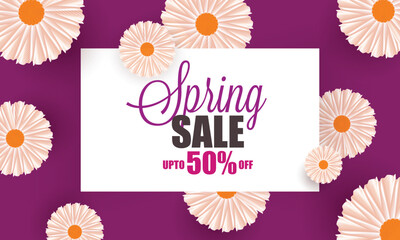 Wall Mural - beautiful flowers decorated spring sale poster or banner design with discount offer.