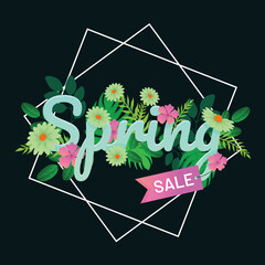 Wall Mural - paper text spring decorated with beautiful flowers for sale poster or template design.